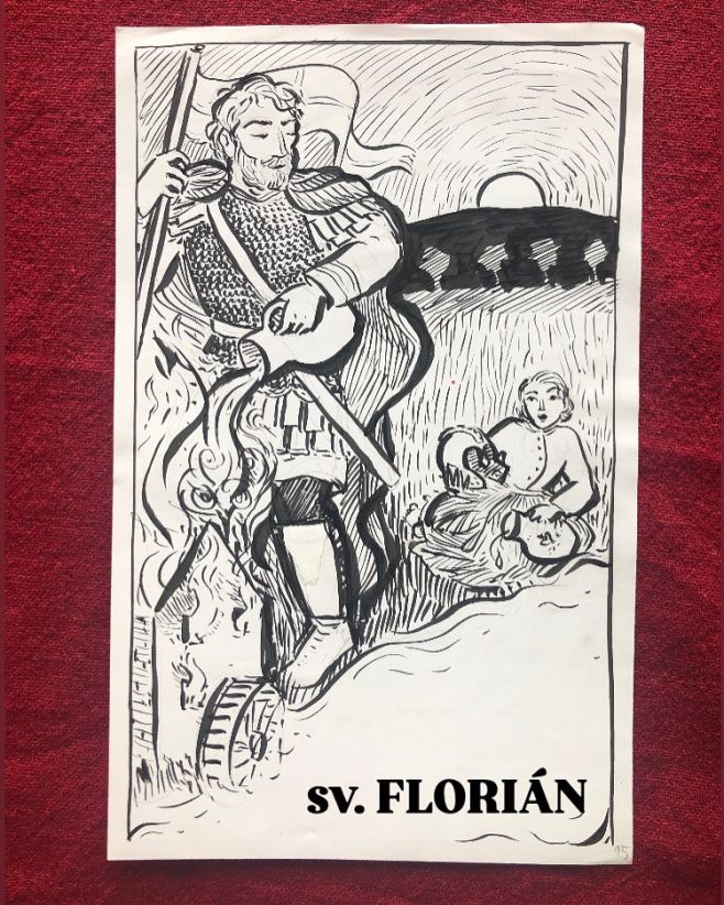 Na dnešek připadá lidový svátek sv. Floriána a tuhle kresbu chystám do Diáře pozapomenutých tradic na příští rok....